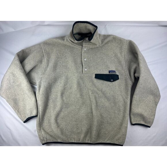 Vintage Patagonia Synchilla Fleece Snap-T Pullover Mens L Beige Green 90s Jacket - Picture 1 of 8